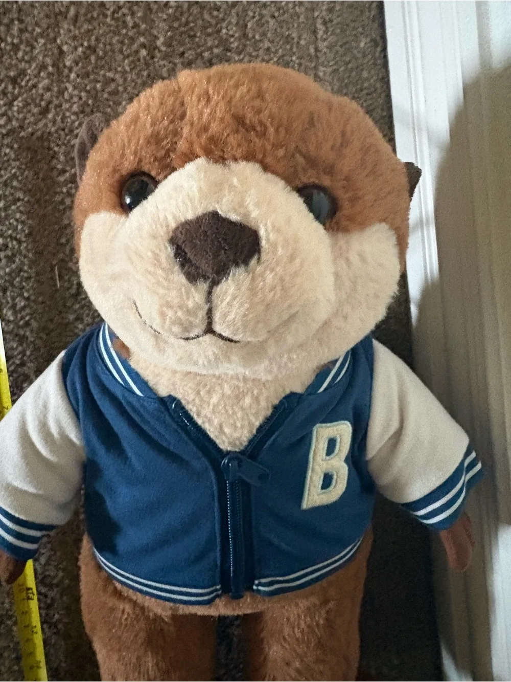 Build-A-Bear Brown Otter in Navy and White Varsity Jacket